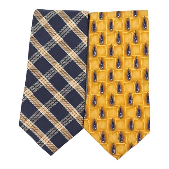 Barbara Blank J Z Richards Silk Ties Navy Plaid Yellow Paisley Lot Of 2 - Picture 8 of 10